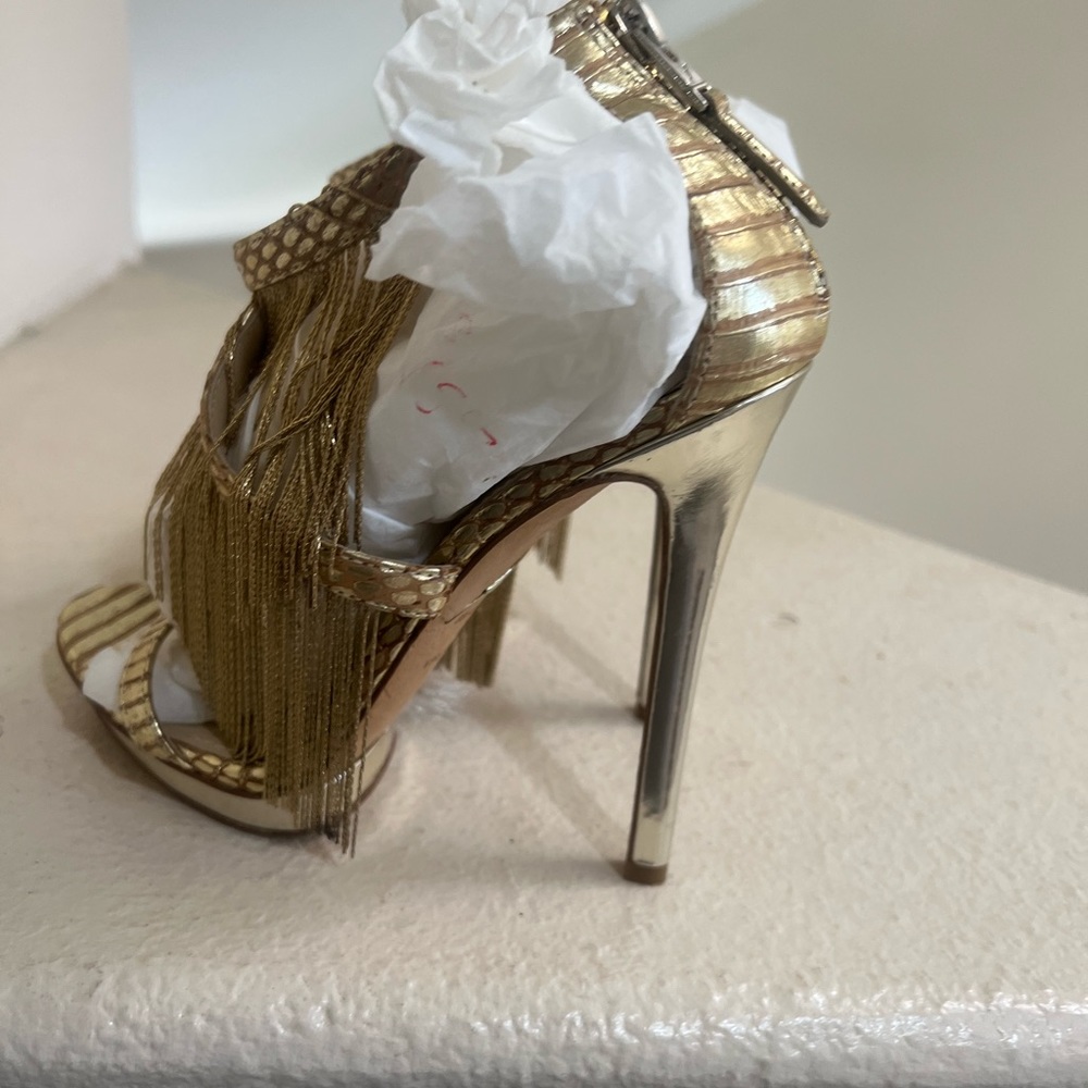 Brian Atwood Gold Fringe Sexy Heels Holiday Party Christmas New Year shoes 7 - Picture 7 of 8